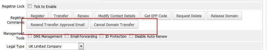resellerclub new transfer buttons