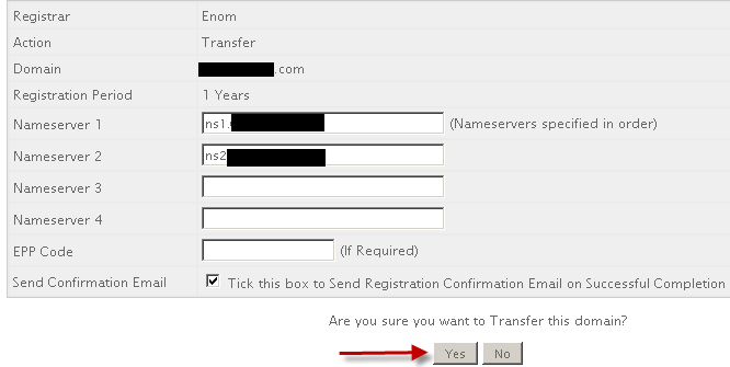 Are you sure you want to Transfer this domain