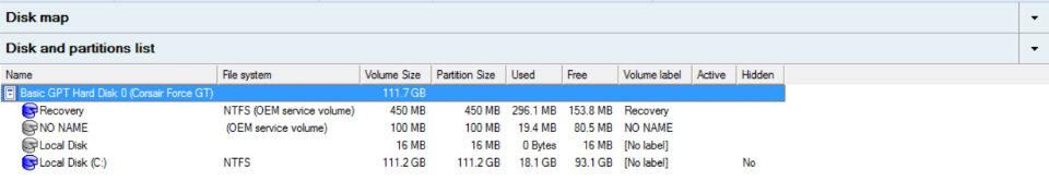 GPT Paragon Disk and partitions list